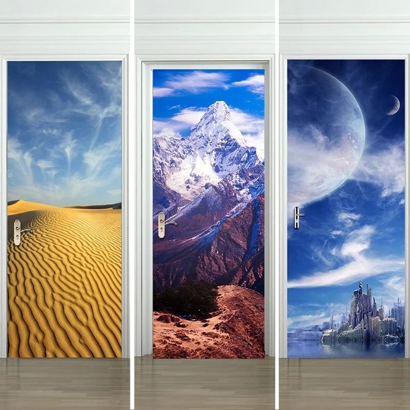 3D Door Stickers 2pcs/set 200*77cm Decals Self AdhesivePoster PVC Waterproof Wall Sticker for Bedroom Hotel Saloon Home Decor