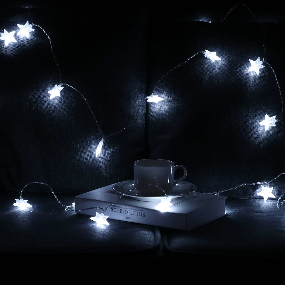 20Pcs Waterproof Stars Warm White LED String Fairy Curtain String Light 3M Wedding Christmas Decor Lamps Garden Decor