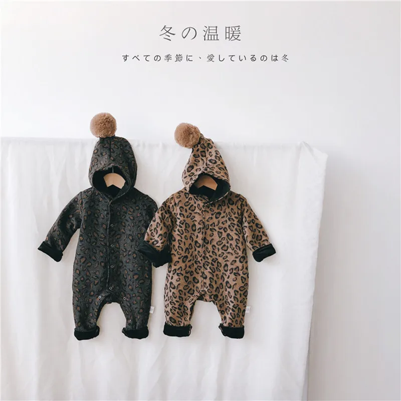 

Baby jumpsuit Leopard Print hooded fashion infant romper boutique baby clothing