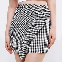 Женская Классическая клетчатая Асимметричная гофрированная Высокая талия Милая повседневная юбка женская Вадим юбка джинсовая юбки 41