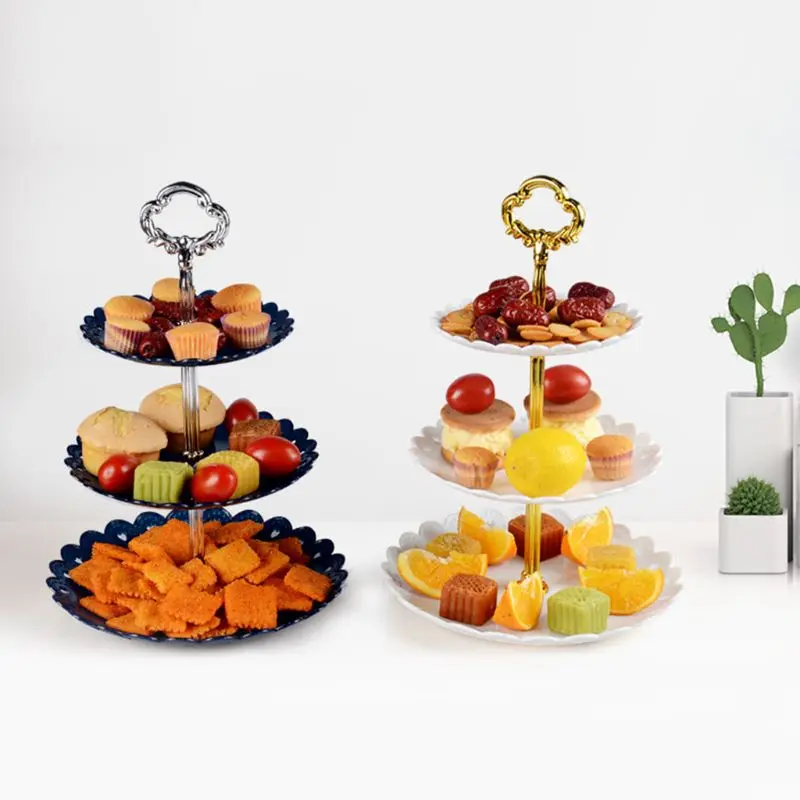 

3 Tier Wedding Birthday Party Cake Plate Afternoon Tea Dessert Stand Tray Fruit Snacks Display Tower Cake Tools