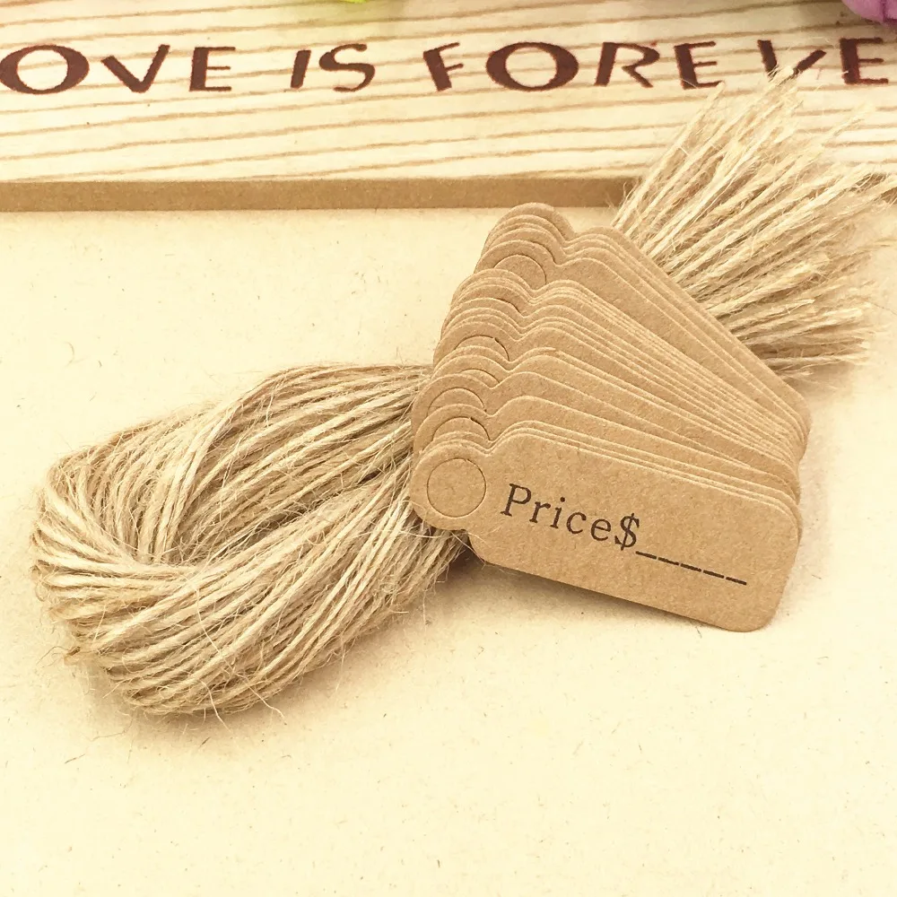 

400PCS 4.5*1.5 cm Kraft Paper "price" Printing Hang Tags+400 PCS Hemp Strings Blank Product Price Tag Label