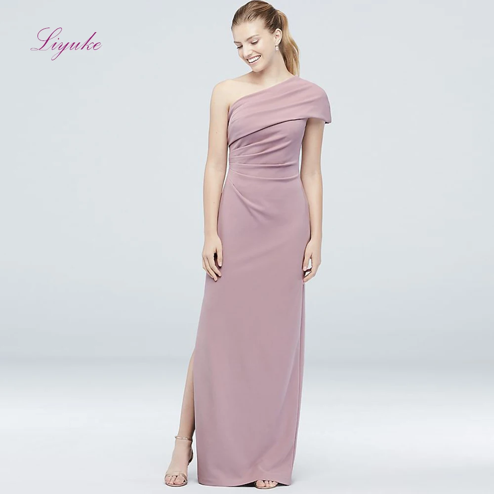 

Liyuke A line Bridesmaid Dress Long Dress Chiffon One Shoulder Draped Simple Design Customized Free Shipping