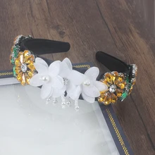 Элегантный европейский и американский стиль барокко большой желтый цветок Геометрическая повязка на голову Танцевальная Вечеринка Ретро корт мода шоу аксессуары для волос