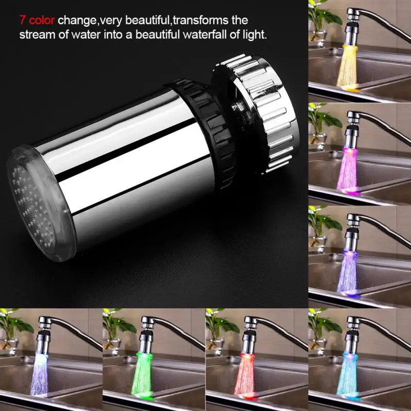 LED Light Aerator 7 Colors Changeable Kitchen Faucet Nozzle 360 Degree Rotating Basin Faucet Temperature Sensor Led Faucet Parts