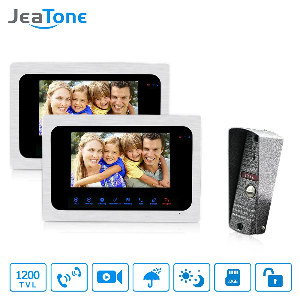 JeaTone 7\ LCD Monitor Wired Video Intercom Doorbell 1 Camera 2 Monitors Video Door Phone Bell Kit for Home Security System JeaTone 7\ LCD Monitor Wired Video Intercom Doorbell 1 Camera 2 Monitors Video Door Phone Bell Kit for Home Security System