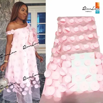 

3D Circle Laser Embroidery Net Lace Fabric In Pink Color 2019 High Quality African Indian Lady Noble Special Dress Design Tulle