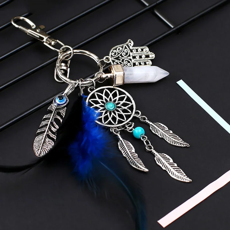 

Small Handmade Feather Dream Catcher Keyring Keychain Decor Car Bag Hanging Decoration Pendant New Year Dreamcatcher Gift