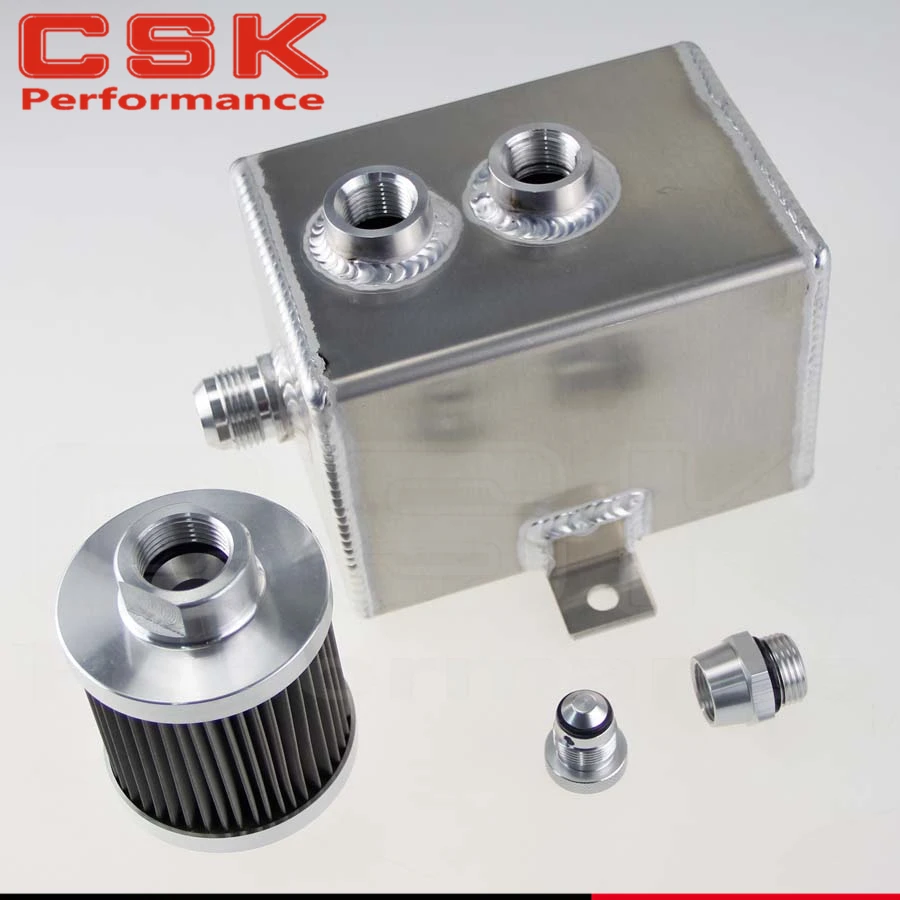 Universal 2L Aluminum oil catch can tank with breather & filter drain
