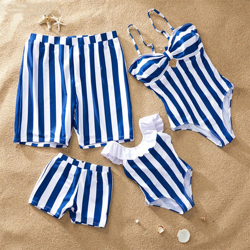 Mommy and Me Clothes Family Matching Swimwear Stripe Family Look Mother Daughter Swimsuit Ruffle Mom and Daughter Bathing Suit