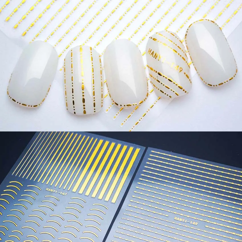 

1Pcs Gold Nails Stickers Curve Stripe Lines 3D Nail Art Stickers Adhesive Striping Tape Manicure Nail Art Design Decals ZJT3012