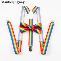 Mantieqingway модные унисекс Подтяжки для женщин Для мужчин Разноцветные полосатые Эластичные подтяжки свадьба лук Галстуки для Для мужчин