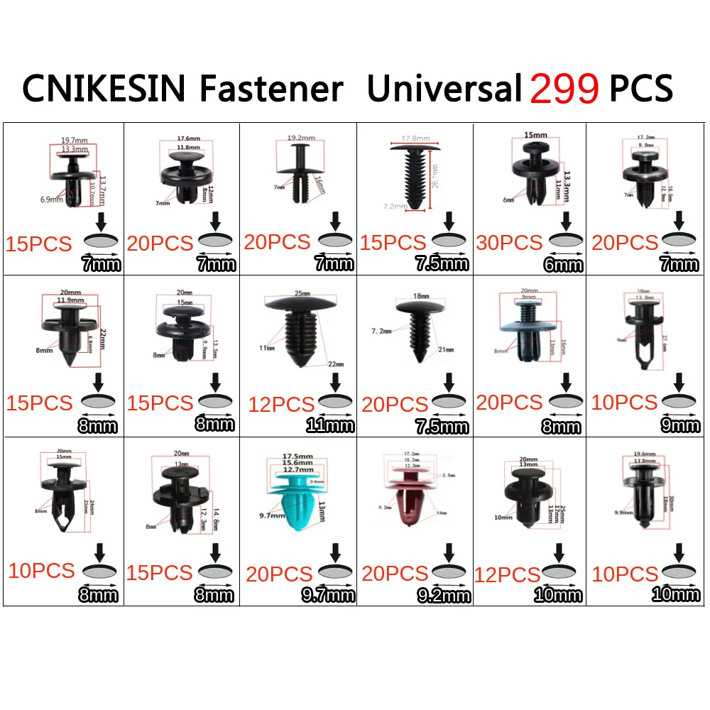 CNIKESIN 299 шт. в коробке смешанный авто крепеж бампер крыло двери планка фиксированный зажим для BMW TOYOTA Honda Mazda Subaru NISSAN Benz
