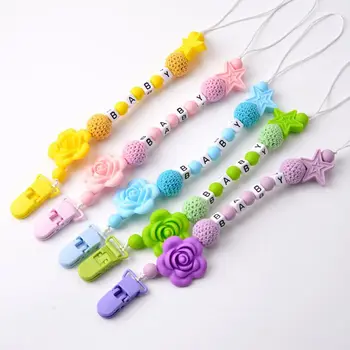 

OOTDTY DIY Personalized Colored Beaded Baby Pacifier Chain Clip Appease Nipple Silicone Dentition Chew Toy for Newborn