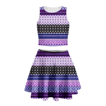 

Retro Abstract totem Sexy Two Piece Sets Short tank top sleeveless 3D Short Skirt women Fashion Summer Clothes Women Sets-18