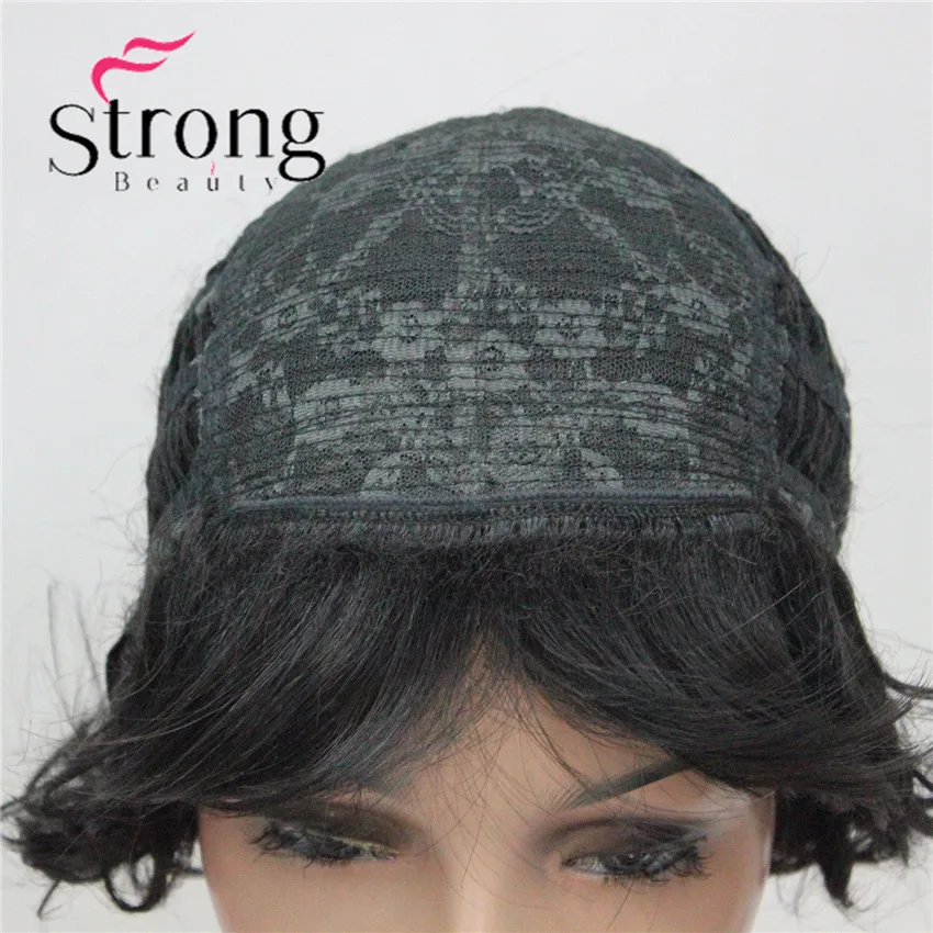 E-7125 #2New Wavy Curly Off Black Wig Short Synthetic Hair Full Women's Wigs For Everyday (8)