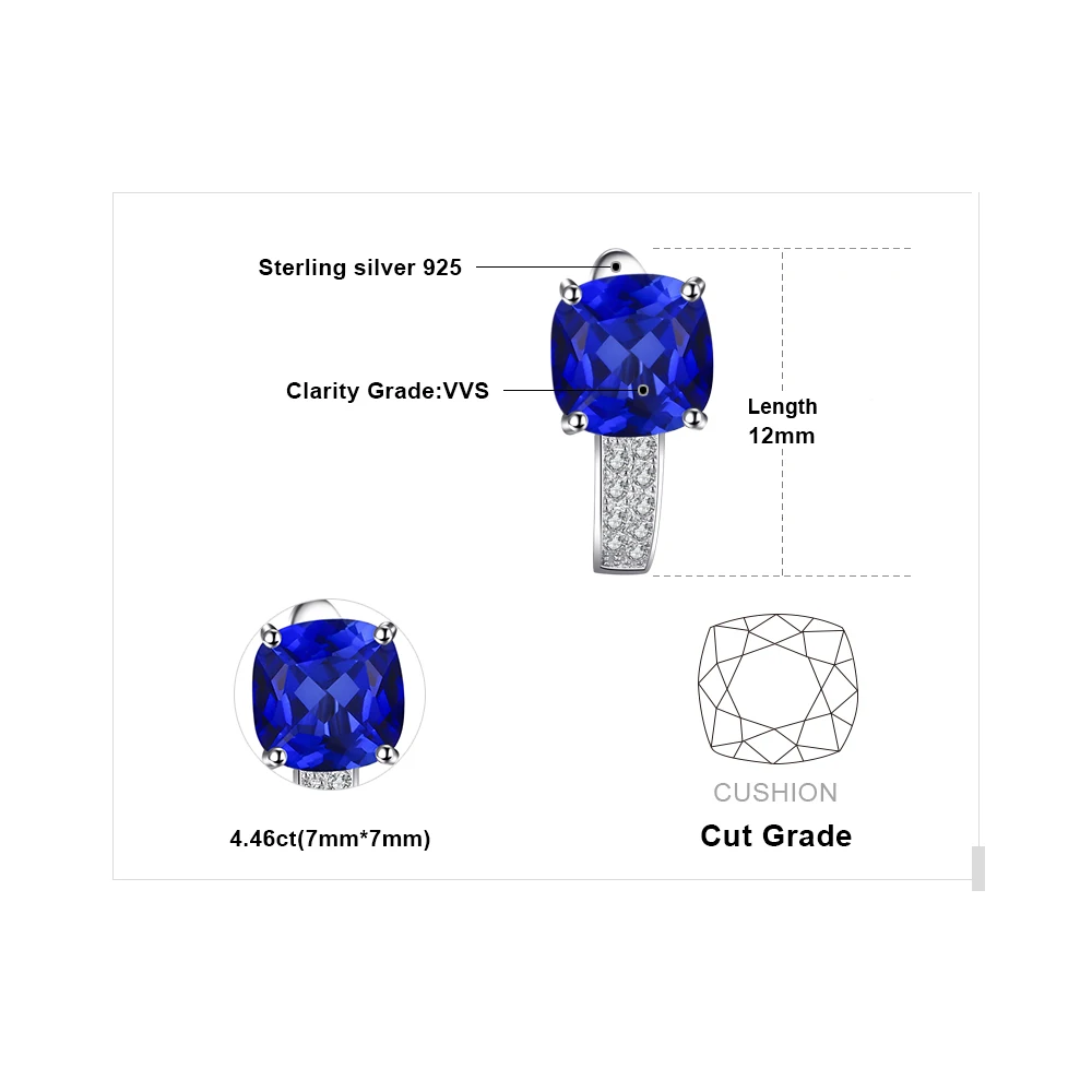 Cushion 4.4ct Created Blue Sapphires 925 Sterling Silver Clip Earrings Women Fashion Statement Gemstone Jewelry ear clip earrings,clip earrings