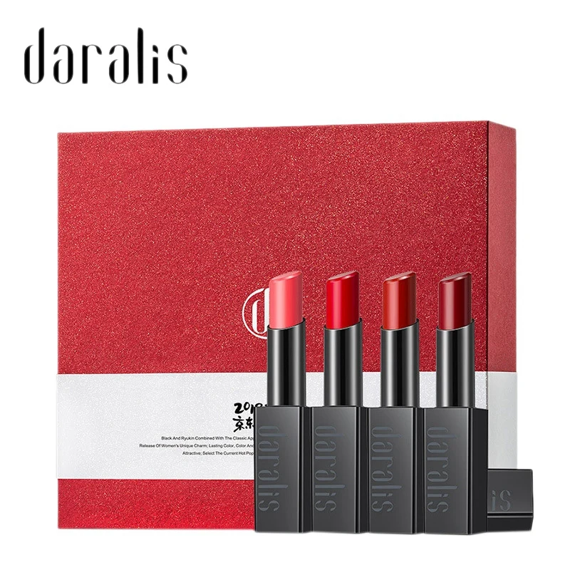 

HTHL-Daralis Commemorative Edition Lipstick Set Long-Lasting Easy To Wear Cosmetics 4 Colors Moisturizer Girls Gift Women Pres
