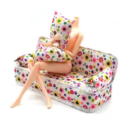 Подкластер мини-диван играть игрушки цветочный принт диван Детские ролевые игрушки мебель диван для куклы кушетка полный подушки