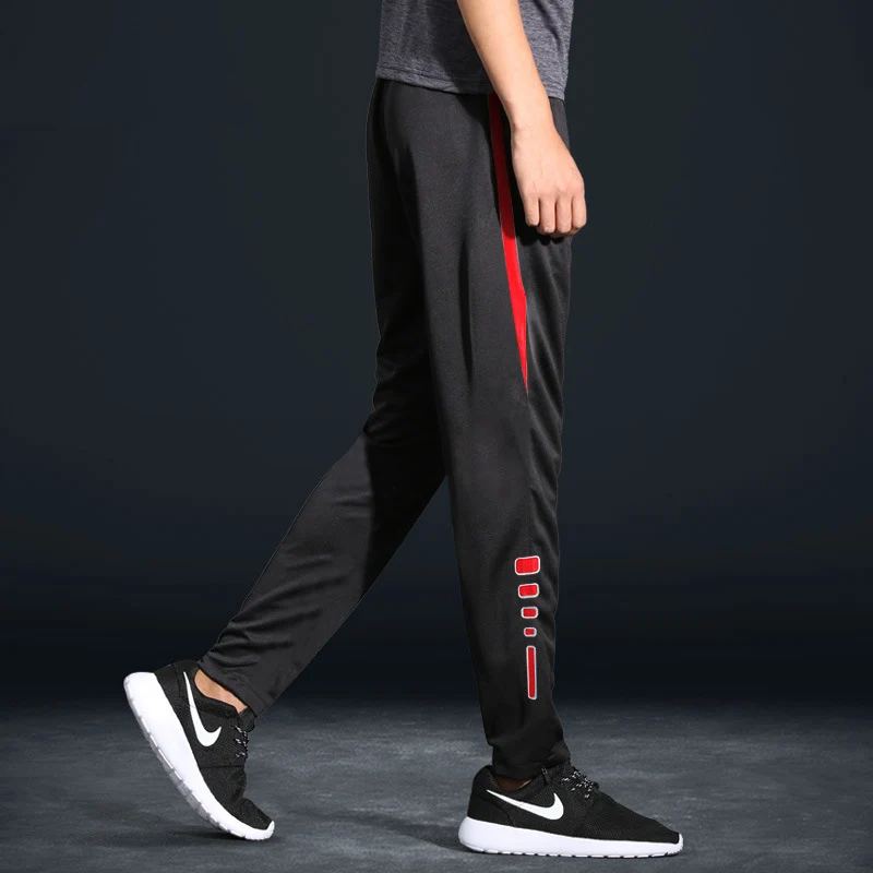 BINTUOSHI Дышащие футбольные тренировочные штаны, Мужские штаны для бега с карманами на молнии, штаны для фитнеса - Цвет: black red