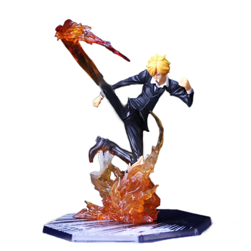 16cm Anime One Piece Fighting Sanji Figure Doll Black Leg Fire Battle