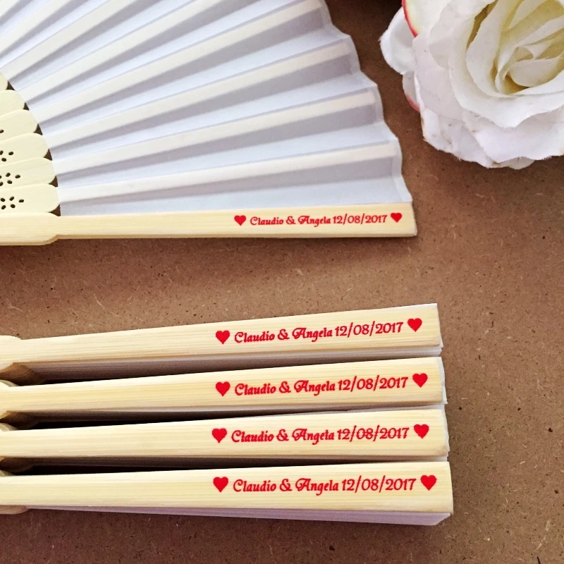 50PCS Personalized Engraved Bamboo Folding Silk Hand Fan Photo Printing Wedding Favor Birthday Baby Shower Party Gift