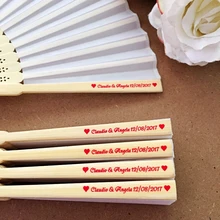 50PCS Gravur Bambus Klapp Silk Hand Fan Angepasst Foto Druck Hochzeit Gunsten Geburtstag Baby Dusche Geschenk