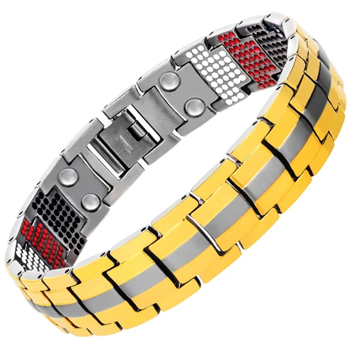 10093 Hottime 591 PCS 4 In 1 Bio Elements Energy Stone Fashion Titanium Steel Magnetic Bracelet Never Fade Golden Men's Jewelry - Окраска металла: 10093