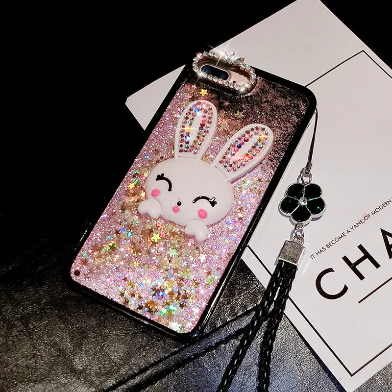 

Diamond Rabbit Case For Huawei P9 P10 lite Cover Liquid Mobile Phone Cases For mate 8 9 10 pro nova 2 plus Bracket Phone Case