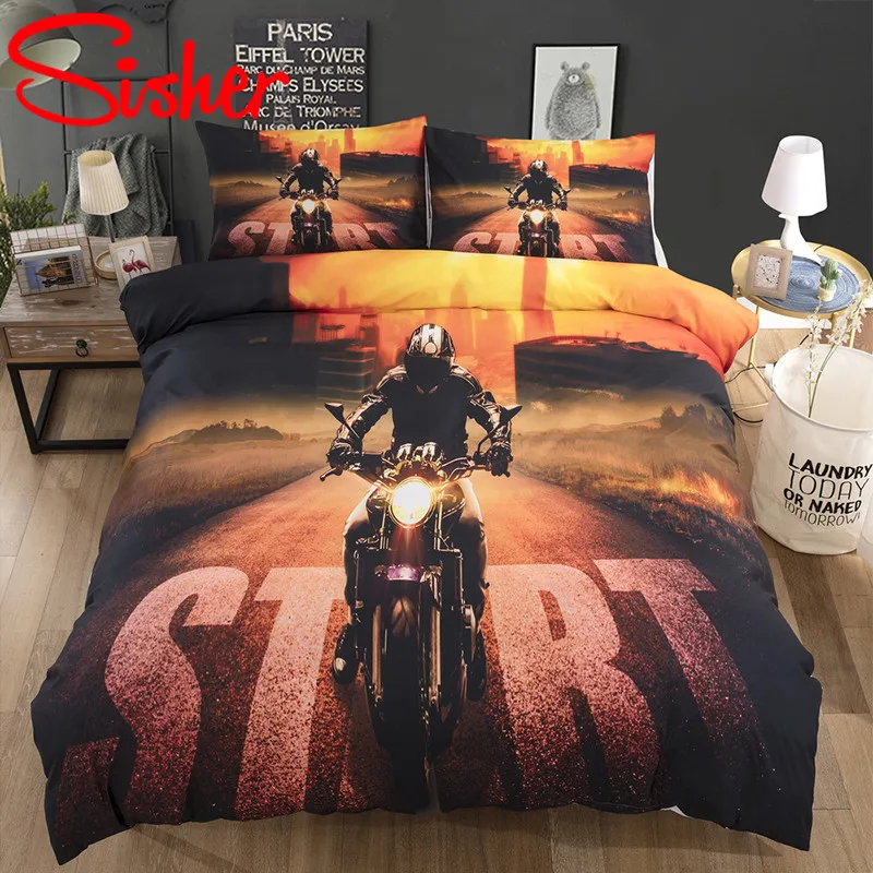 

Sisher 3D Motor Men Beddings And Bed Sets For Adults Comfortable Duvet Cover Set With Pillowcase 3pcs