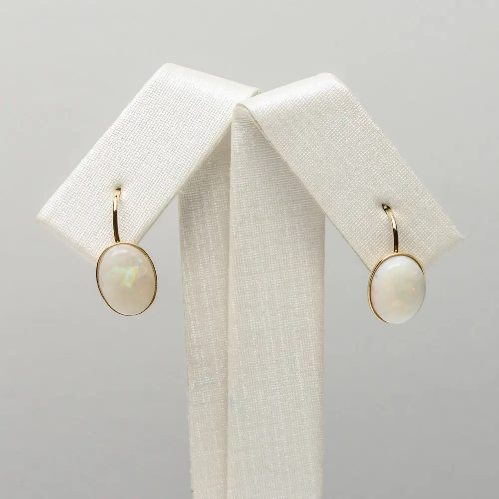 7*9 мм белые серьги с натуральным опалом 14 к из желтого золота AU585|earrings 14k|earrings