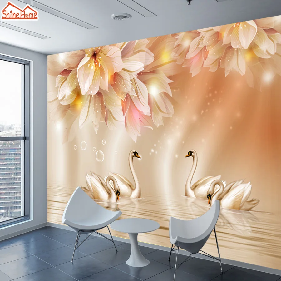 

ShineHome-Custom 3D Photo Wallpaper Floral Swan Lake Natural Wallpapers for 3 d Living Room Bedside Household Wall Paper Art