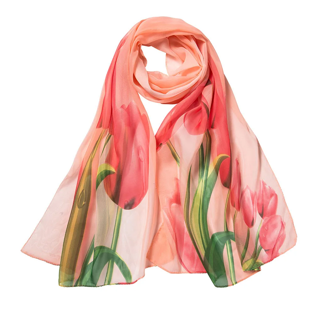 

2019 Elegent Women Large Square Silk Scarf Women Flower Printing Long Soft Wrap Scarf Shawl Purple Polyester Silk Scarf Shawl