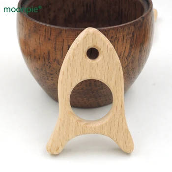 

10pcs smooth wood Rocket shaped beech ring wooden teether baby teething toy nursing toy educational shower gifts EA238a
