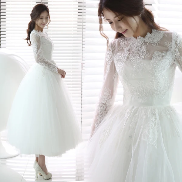 Cheap Hot Selling~Sweet Exquisite Lace Transparent O-neck Long Sleeve Wedding Bridesmaid Dress 596 Cheap Hot Selling~Sweet Exquisite Lace Transparent O-neck Long Sleeve Wedding Bridesmaid Dress 596