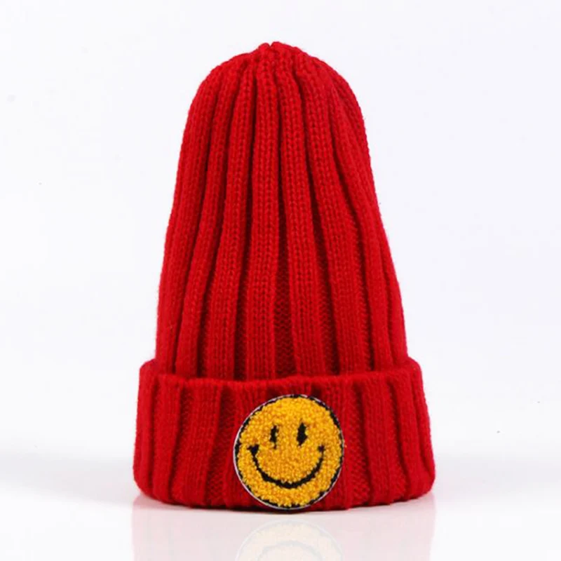 

jzhifiyer 70g 10pcs/lot Unisex Cute Elastic Knitted Smile Gorro Skullies & Beanies Children Winter Cap Hat For Kids