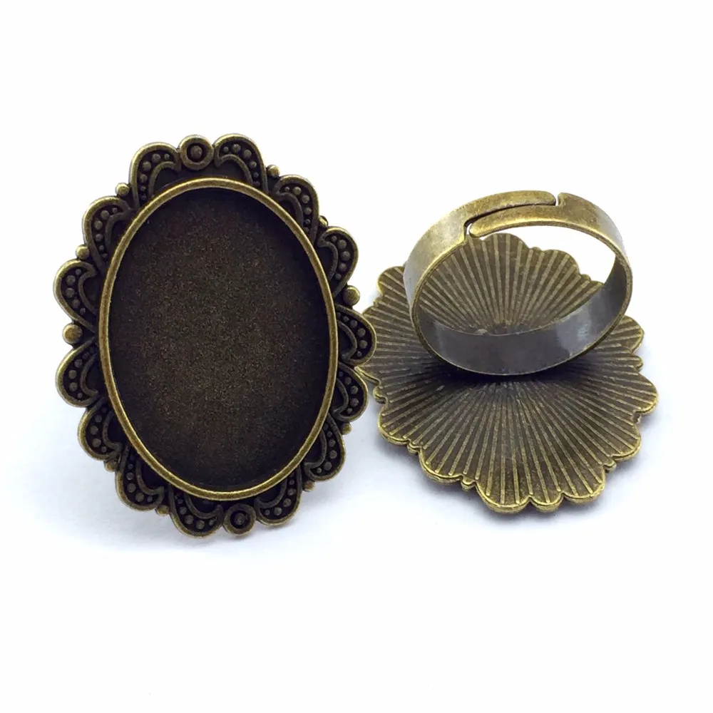 ZEROUP 18*25 мм 5 шт. кольцо в античном стиле, из бронзы и меди покрытием Регулируемый Овальный стеклянный кабошон пустой базы Фурнитура для бижутерии F61