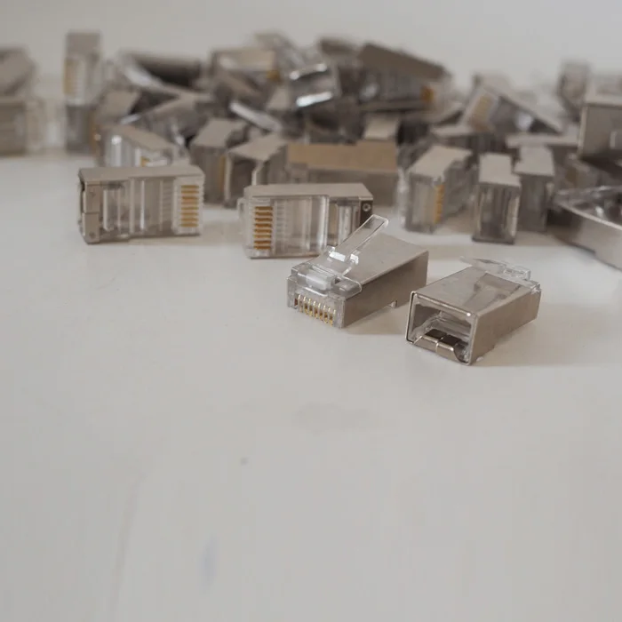 

Free Shipping 50Pcs/lot Metal Shield RJ45 RJ-45 8P8C Network CAT5E CAT Modular Plug Connector