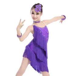 Детский танцевальный костюм Костюмы для латиноамериканских танцев платье с бахромой Обувь для девочек со стразами платье с кисточками