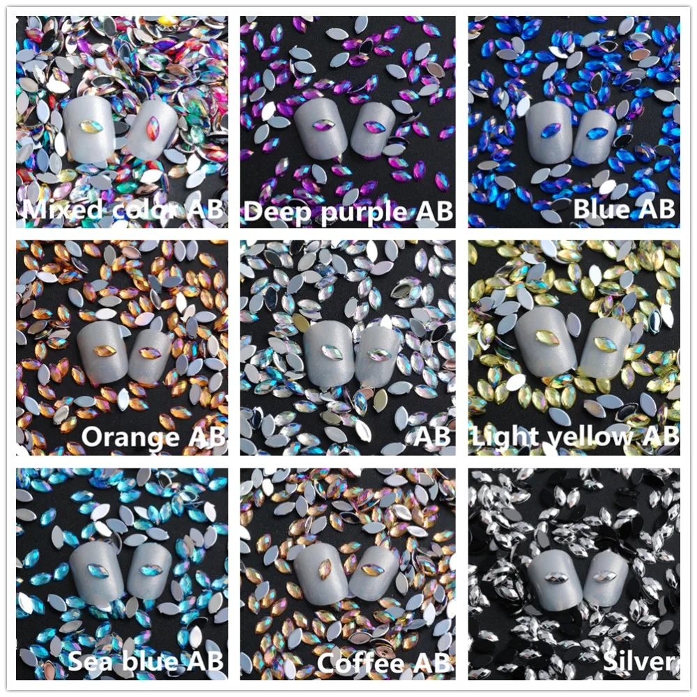 Apartamento de Volta Gemas sem Costura para Roupas Cor do Olho do Cavalo Atacado Bolsa Mix ab Strass Pedras Acrílicas Diy 3x6mm 10000 Pçs - 5 Cor do olho do Cavalo Strass Apartamento