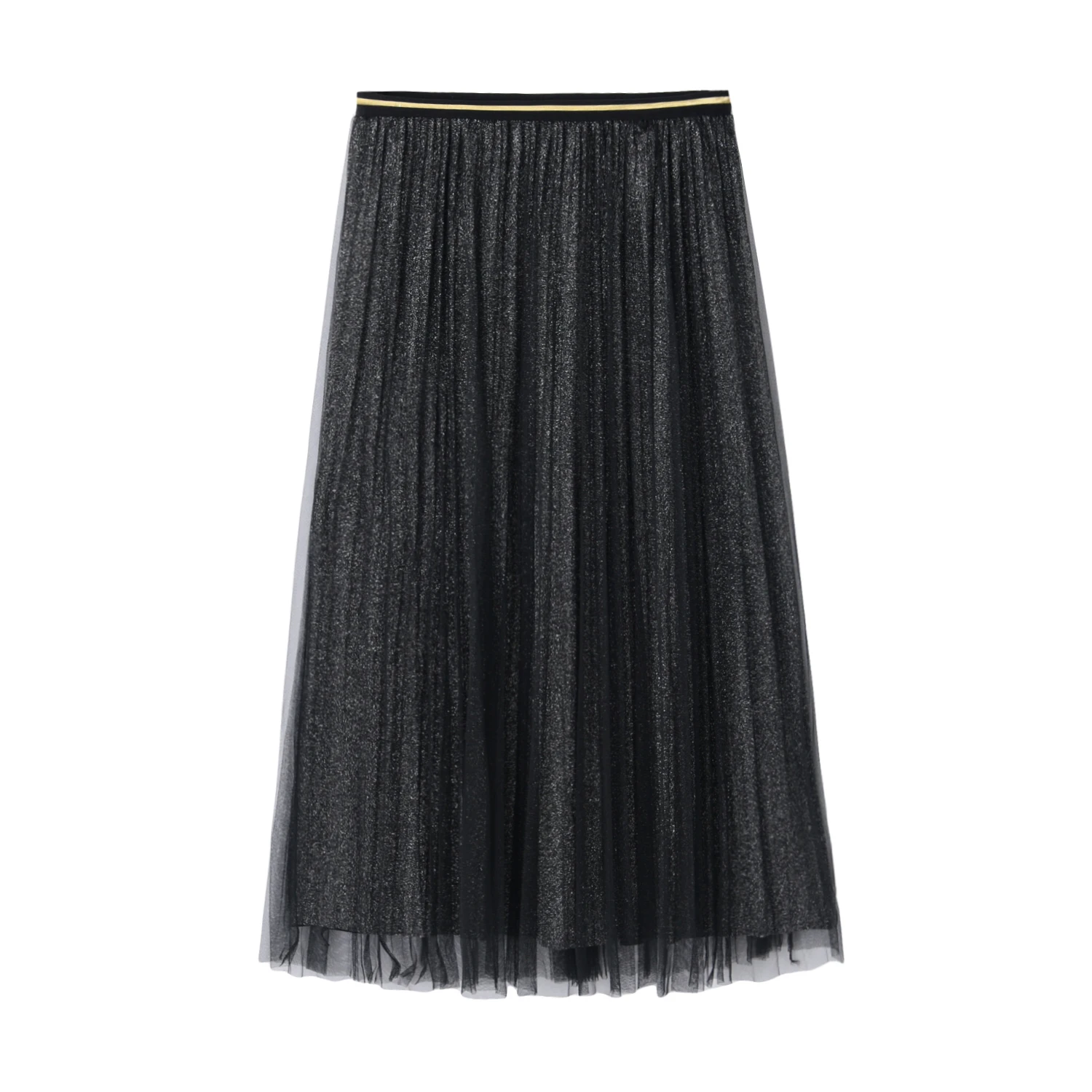 Черный HIRIGIN Женская Ретро плиссированная юбка с блестками Boho, длинная юбка миди с эластичной талией - Цвет: Черный