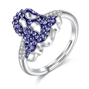 LEKANI кристаллами от Swarovski кольцо фиолетовый кристалл призрак в форме 925 пробы серебро Для женщин индивидуальные кольца красивые украшения подарки - Цвет камня: Silver Open Ring