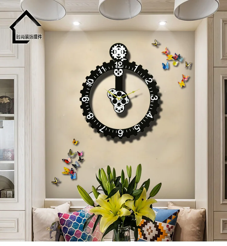 Wall Decorative Slience Wall Clock Industrial Gearwheel Style Wall