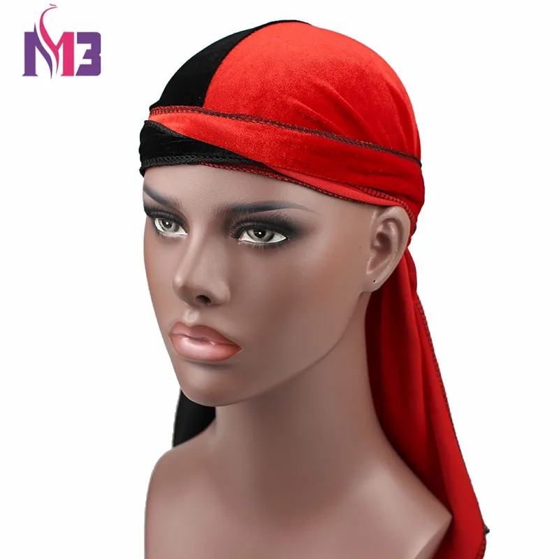 Новая мода для мужчин бархат Durags Бандана тюрбан шляпы парики половина Doo Durag головной убор для байкеров оголовье пиратская шляпа аксессуары для волос - изображение