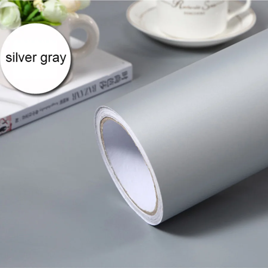 0.4x 3M, матовые, белые обои, самоклеющиеся, водонепроницаемый фон, для гостиной, спальни, теплые наклейки на стену, однотонный цвет, Настенный декор - Цвет: Silver Gray