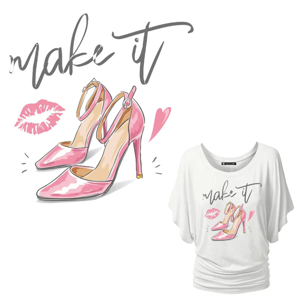 

2019 new high heels iron on sticker for clothes fashion ladies diy iron on letters for clothing flower patches iron on transfer