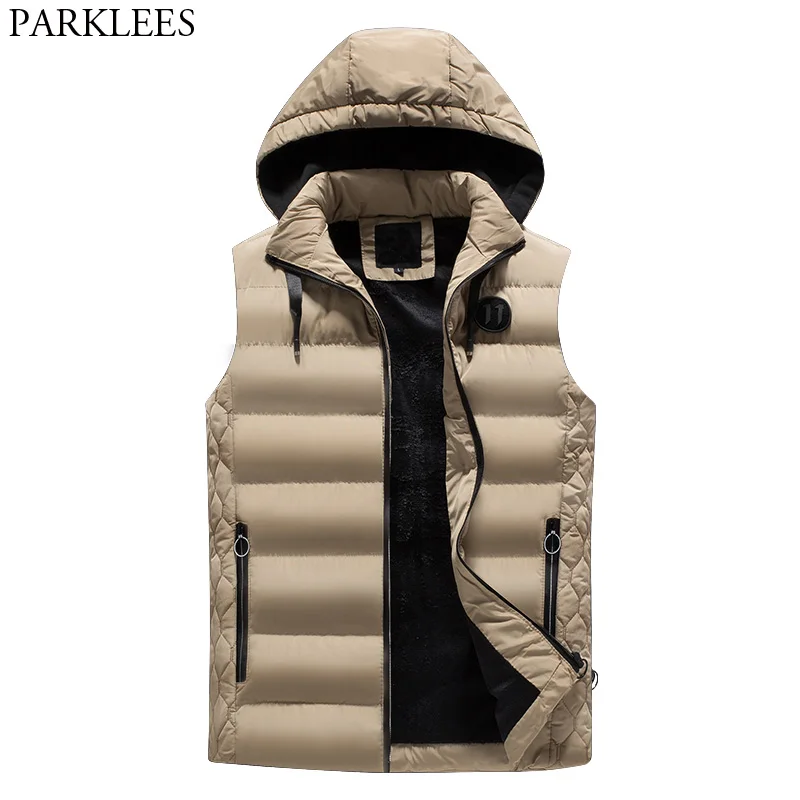 

Men's Winter Removable Hooded Padded Vest 2018 Brand New Casual Warm Quilted Puffer Vest Men Windproof Veste Sans Manche Homme