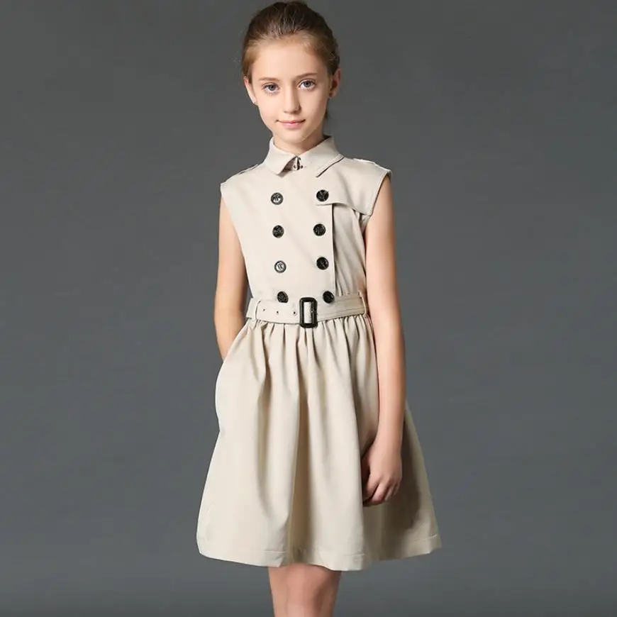 Высококачественное платье для маленьких девочек; Новинка года; Летнее Детское двубортное платье принцессы без рукавов; Хлопковое платье в английском стиле; Vestido; Y1022