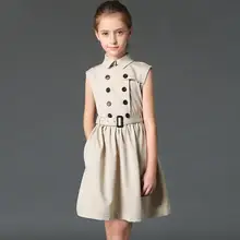 Высококачественное платье для маленьких девочек; Новинка года; Летнее Детское двубортное платье принцессы без рукавов; Хлопковое платье в английском стиле; Vestido; Y1022