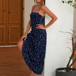 2019 Boho Dot Strappy Maxi платье Цвет Точка Слинг сексуальное платье без бретелек женские летние выходные пляж без рукавов Повседневный Сарафан